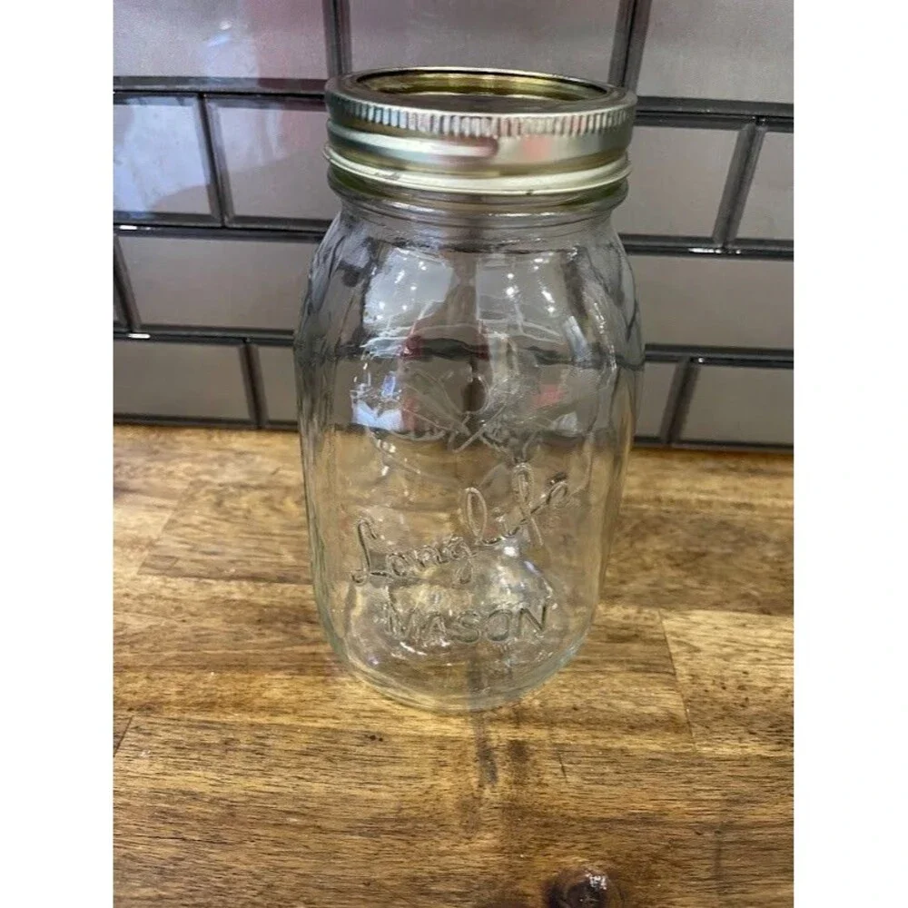 Vintage Longlife Canning Pint Mason Jar Marked Lauren's Quality Glass Since 1910